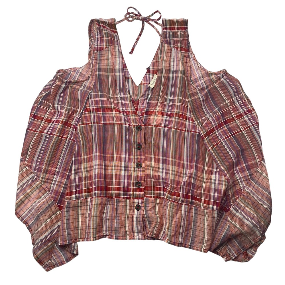 Anthropologie PILCRO Red‎ Plaid Tank NWT Boxy Flowy Fit Tie Back Sz S Patchwork
